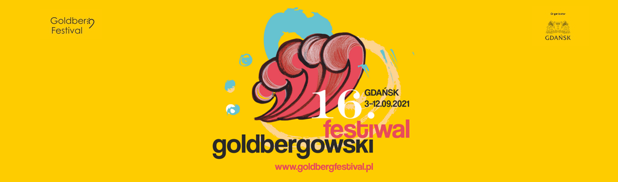 grafika przedstawia fragment plakatu 16. Festiwal Goldbergowski , żółte tło